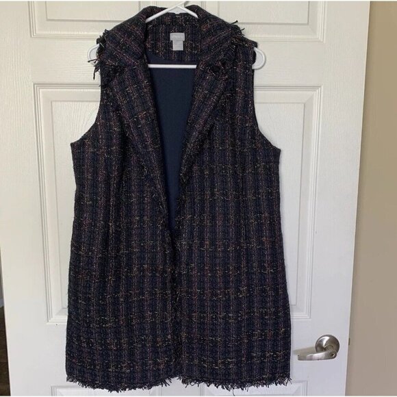Chico’s Elongated Shimmer Fringe Tweed Vest Multicolor Chico's Size 2 (12-14) - Picture 2 of 13
